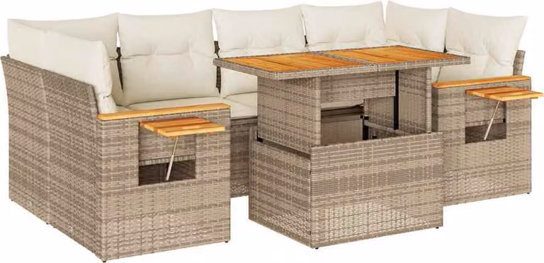 Set Divani da Giardino 7 pz con Cuscini Beige Polyrattan Acacia