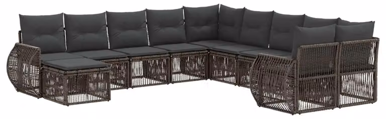 Set da giardino composto da 11 pezzi, colore grigio, realizzato in rattan sintetico