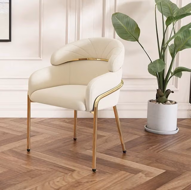 Sedia da pranzo in velluto beige con quattro gambe in metallo, carico massimo 150 kg