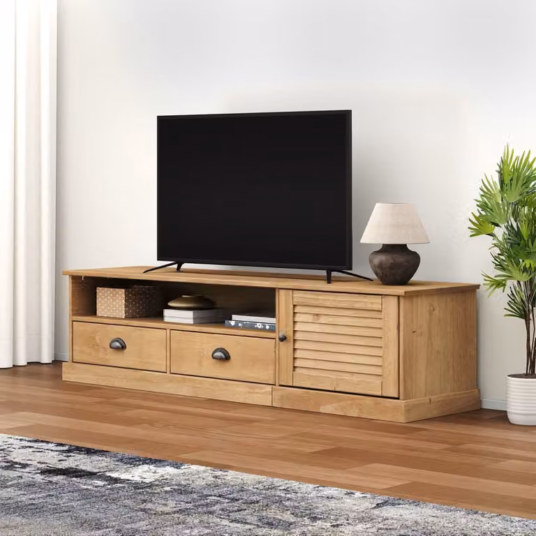 vidaXL Mobile Porta TV VIGO in Legno di Pino Massello e Metallo, Marrone, L 156 x P 40 x H 40 cm