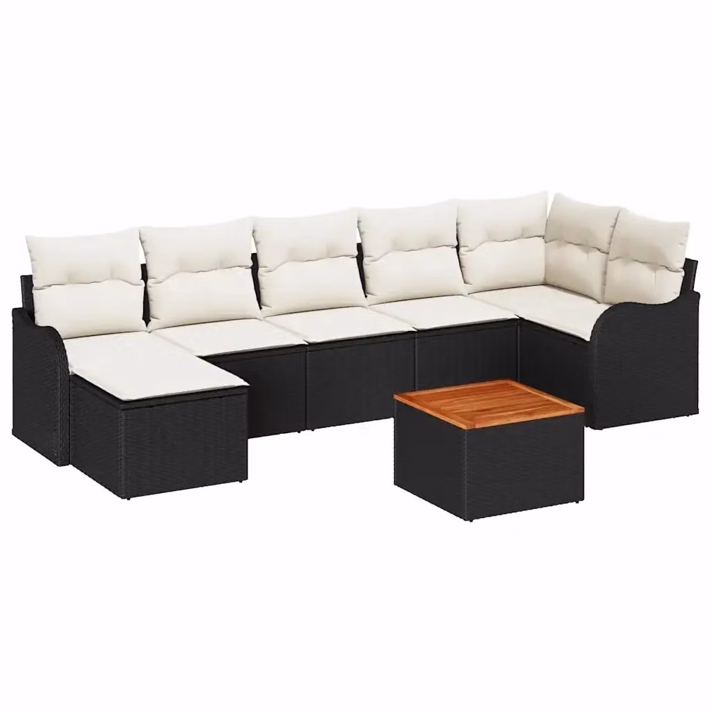 Set Divano da Giardino vidaXL 8 Pezzi in Polyrattan Nero e Beige con Cuscini e Tavolino – 2