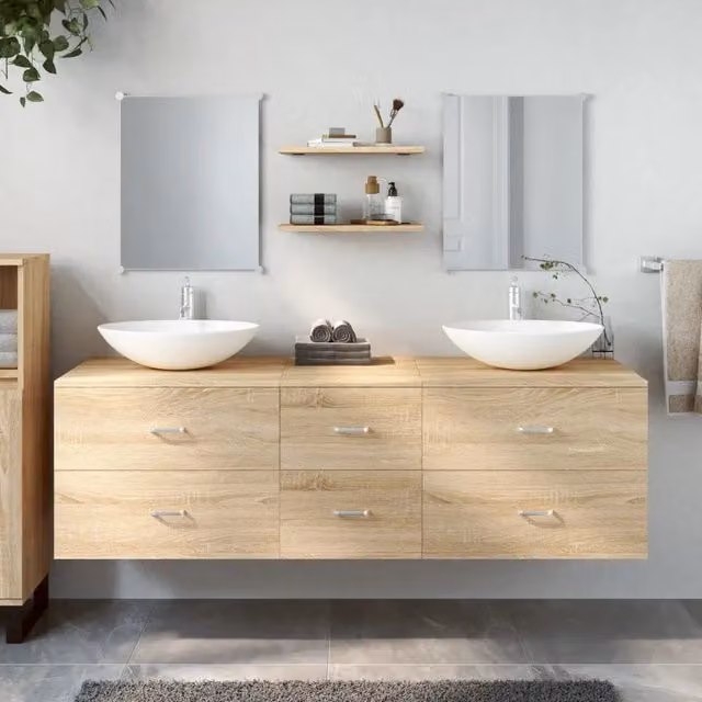 Set Mobili da Bagno Moderno vidaXL in Legno Rovere Marrone con Mobile Lavabo e Pensile – 1