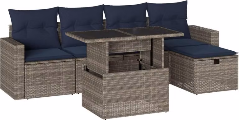 Set Divani da Giardino 6 pz con Cuscini Grigio in Polyrattan