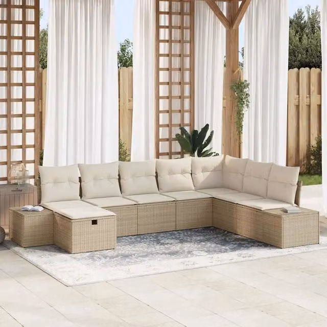 Set Divano da Giardino 8 pz Beige polyrattan 3359430