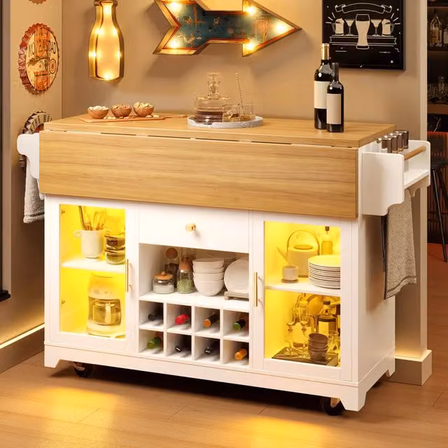 Carrello da cucina con cassetti e piano di lavoro; prolunghe pieghevoli; 95 cm; marrone scuro