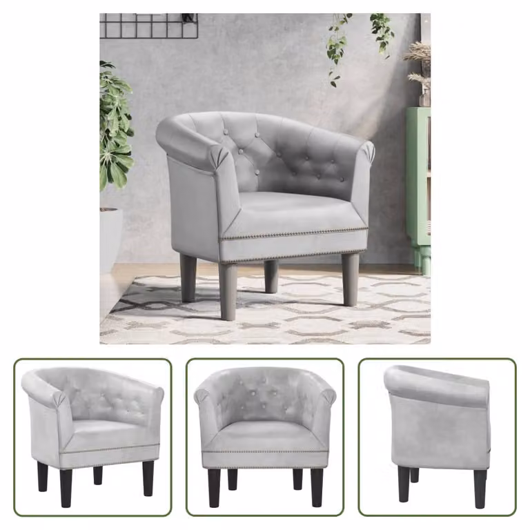 Poltrona Living Store, rivestita in ecopelle color argento