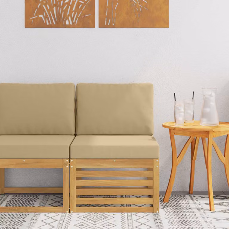 vidaXL Divano centrale da esterno moderno in legno di acacia massello bianco e beige