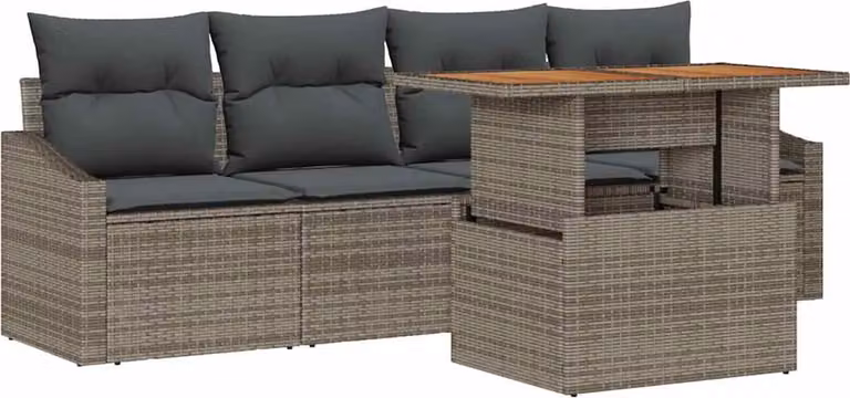 Set Divano da Giardino 5 pcs Grigio Poly Rattan