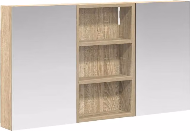 Set di 3 armadi da bagno moderni con specchio e illuminazione LED, colore beige opaco, L/P/H: 90 x 10,5 x 50 cm