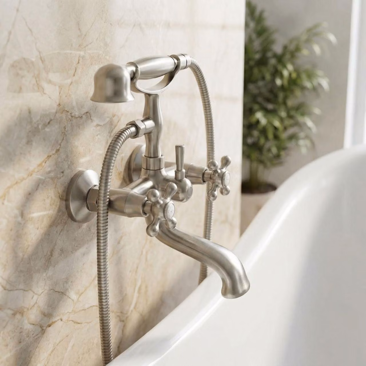 Miscelatore per vasca da bagno con doccetta manuale, acciaio inossidabile, serie Heritage Ascot, marca Aquanello