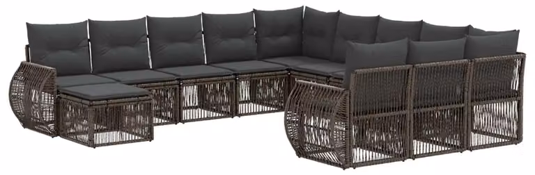 Set di divani da giardino, 12 pezzi, colore grigio, in rattan sintetico