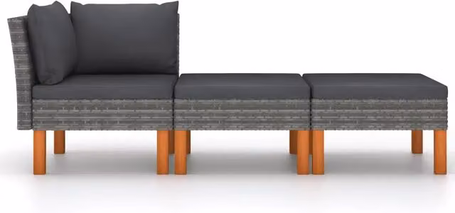 Set di divani da giardino a forma di L con pouf vidaXL in rattan e metallo, colore grigio antracite, con cuscini inclusi e coperture rimovibili