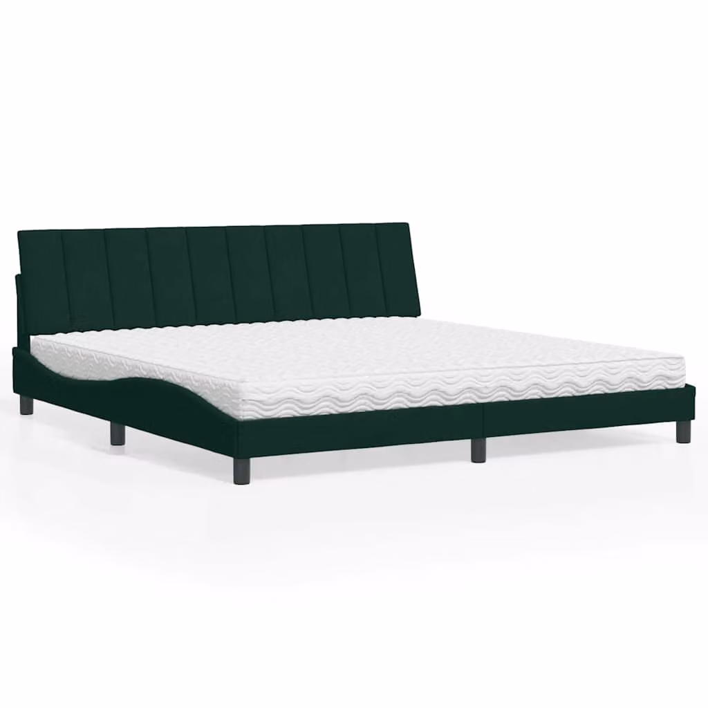 Letto con Materasso Hanko vidaXL in Velluto Verde Scuro e Bianco, Dimensioni: 200 x 200 cm – 1