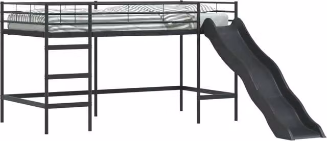 Letto loft per Bambini | Letto Infantile | Lettino con scivolo Nero e antracite