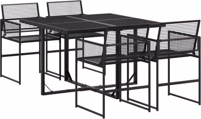 Set da Pranzo da Giardino 5 Pezzi in Polyrattan Nero con Piano in Vetro e Design Moderno – 1
