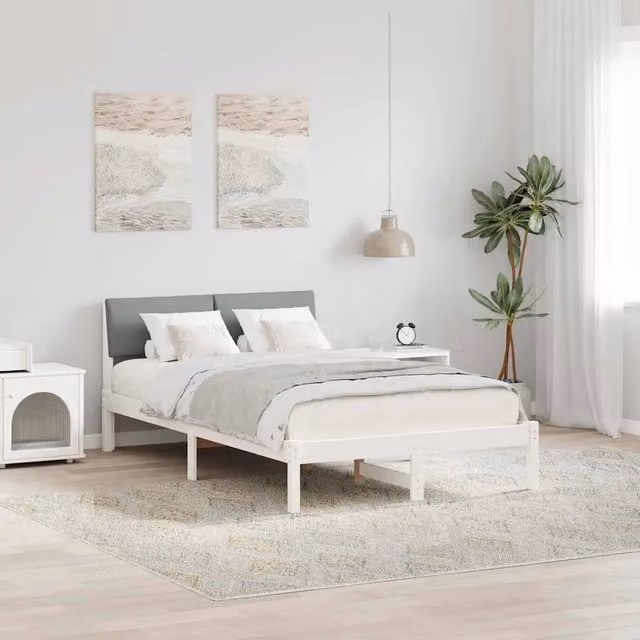 Letto matrimoniale | Letto per adulti | Struttura del Letto Bianco e grigio chiaro 120 x 190 cm