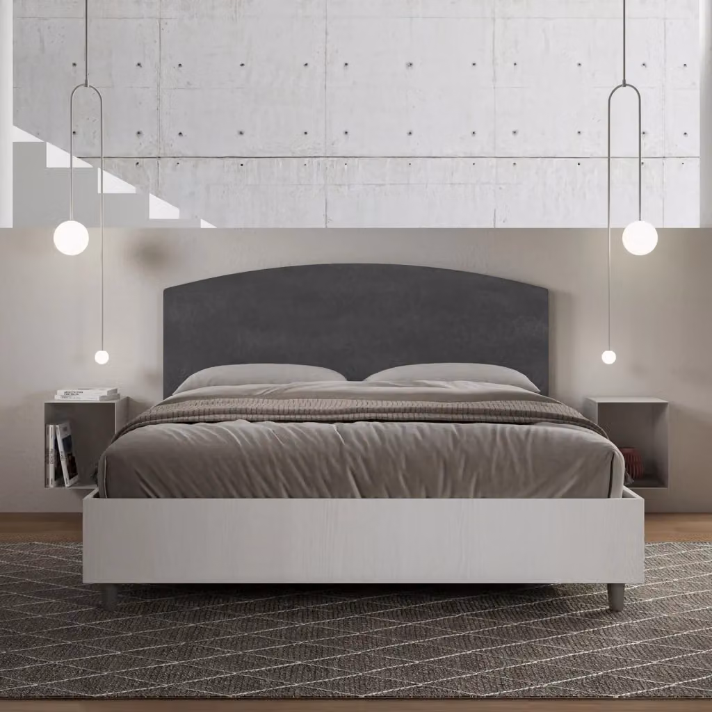 Letto Matrimoniale Giordanoshop con Contenitore a Alzata, Struttura Bianco Frassico e Testata in Microfibra, L/P/H: 160 x 190 x 115 cm – 2