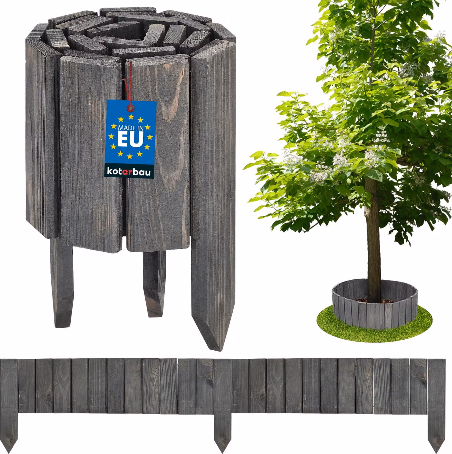 KOTARBAU® Staccionata in Legno per Giardino 110x10cm Recinzione Giardino Esterno in Legno Antracite Steccato per Giardino