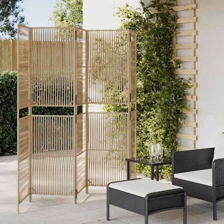 vidaXL Divisorio per Ambienti a 5 Pannelli in Polyrattan Beige, H: 180 cm, L: 245 cm