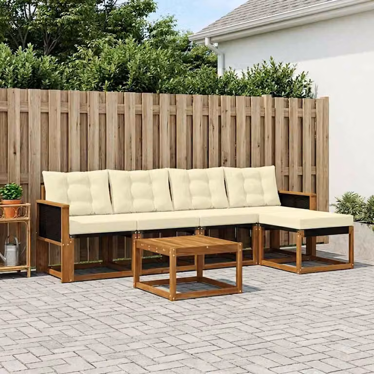 Set di divani da esterno vidaXL 6 pz in legno di acacia con cuscini beige e bianco per giardino e terrazza