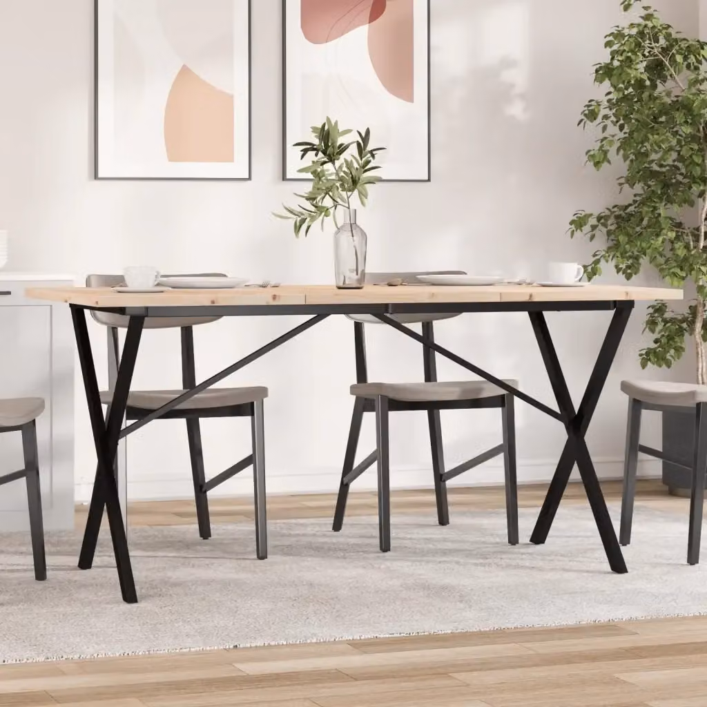 Tavolo da pranzo e da cucina rettangolare in legno di pino e acciaio con telaio a X, colore marrone, L: 160 cm, P: 80 cm, H: 75,5 cm – 2