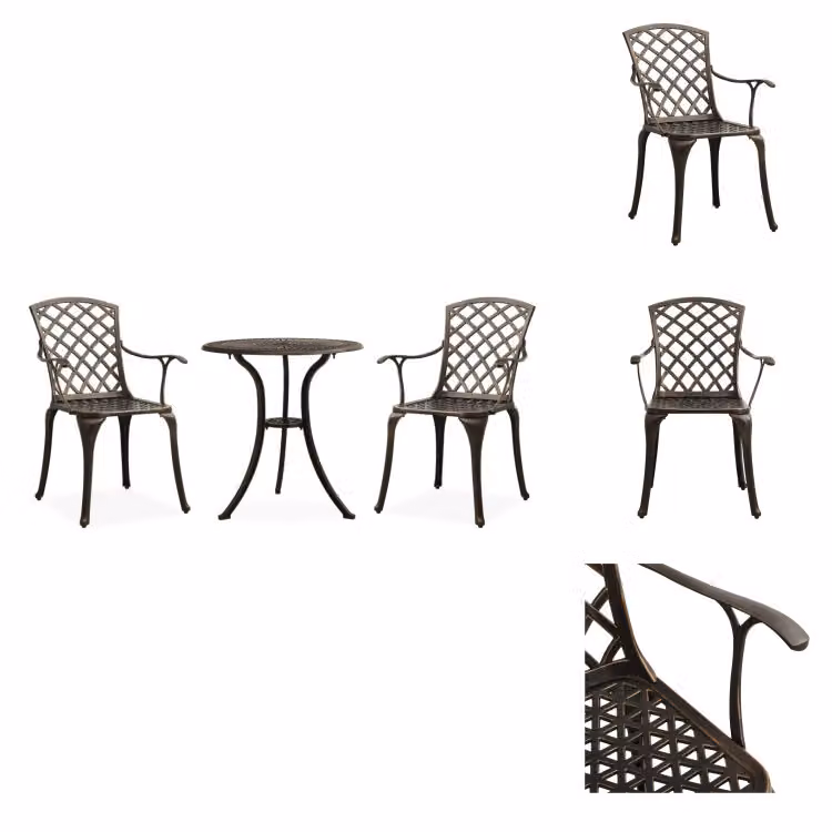 vidaXL Set bistrot 3 pezzi in alluminio fuso bronzo - Set di mobili da giardino