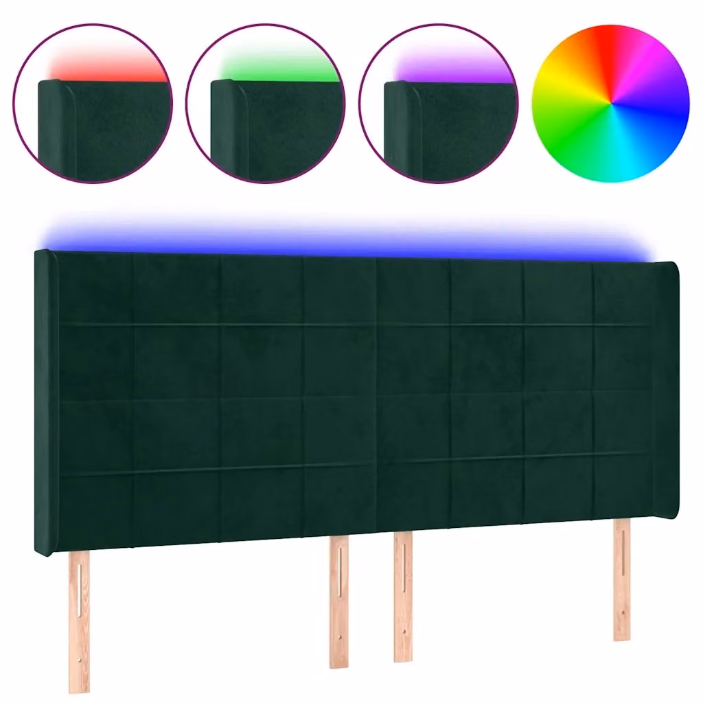 Testiera con LED e porta USB vidaXL in velluto verde scuro L: 183 cm, P: 16 cm, H: 118/128 cm – 2