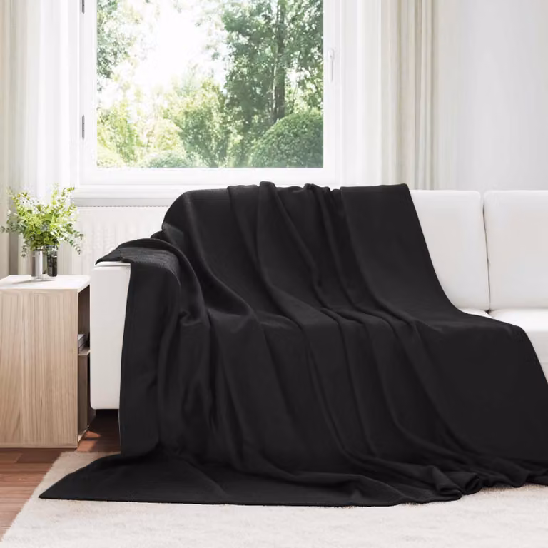 Set di 24 coperte in pile vidaXL nere, morbide e lavabili, L 240 cm x P 220 cm