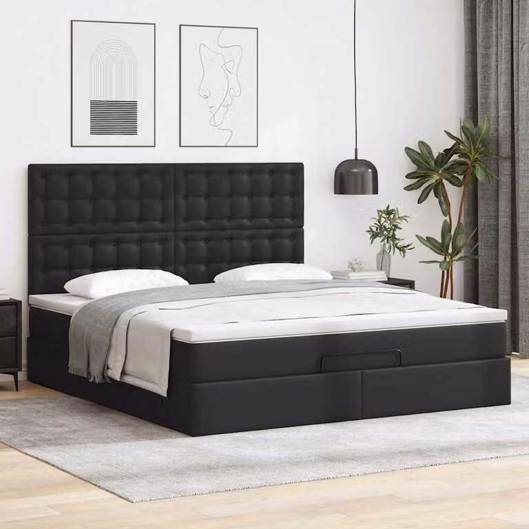 Letto con contenitore a sollevamento vidaXL in similpelle nero con materasso L: 160 cm, P: 200 cm
