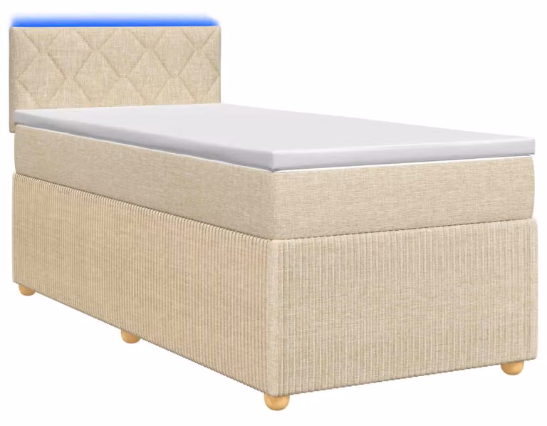 Letto a molle con materasso crema 100 x 200 cm in tessuto