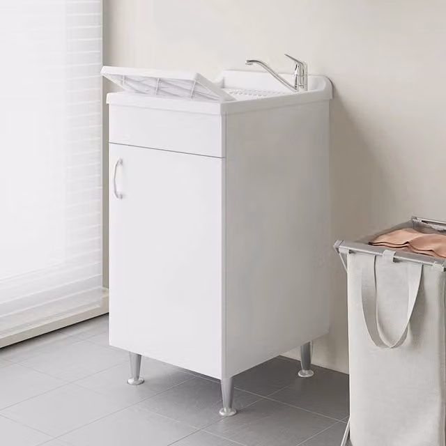 Mobile lavatoio Fedra Negrari in legno bianco con asse e kit di scarico incluso L: 45 cm, P: 50 cm