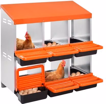 VEVOR Nido per Galline a 2 Livelli con 6 Scomparti Estrattili in Metallo e Coperchi Protettivi per Pollame e Anatre