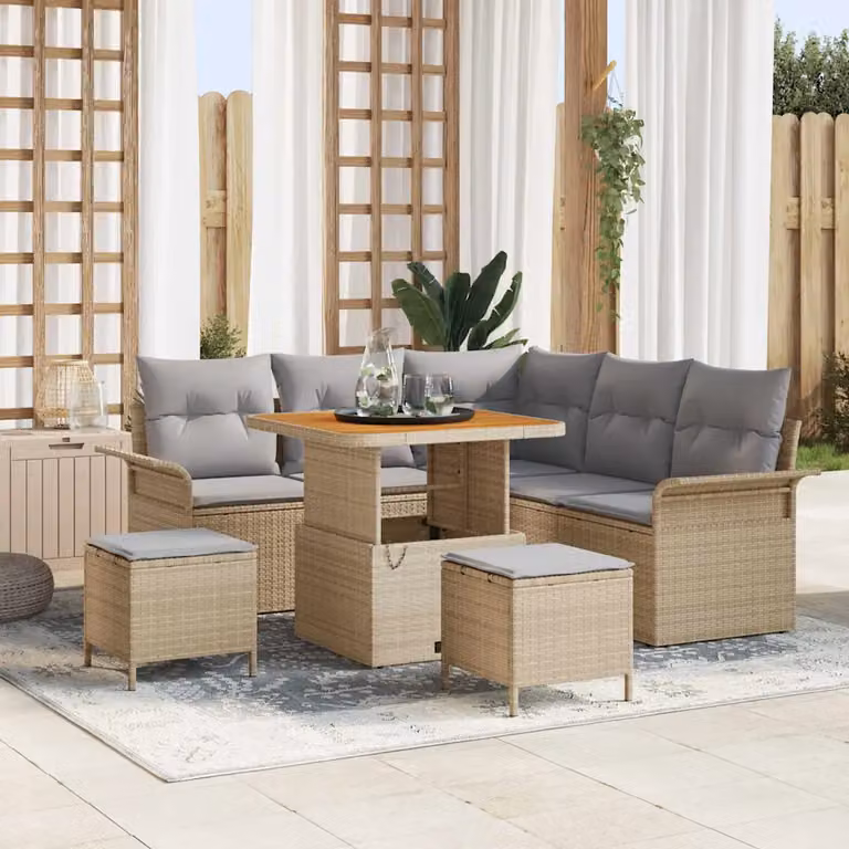 Set Divano da Giardino vidaXL 8 Pezzi con Cuscini Beige e Grigio Chiaro