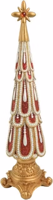 Albero di Natale decorativo in resina Vacchetti, colori oro e rosso, L: 13,5 cm, P: 13 cm, H: 58,5 cm
