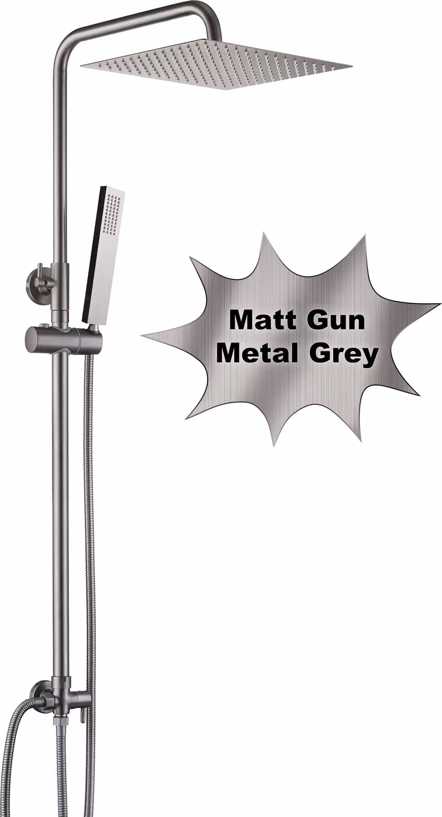 JOHO Set doccia in acciaio inox senza rubinetto, doccia a pioggia Sistema doccia con soffione, asta doccia, flessibile doccia, soffione angolare 30x30cm Grigio canna di fucile