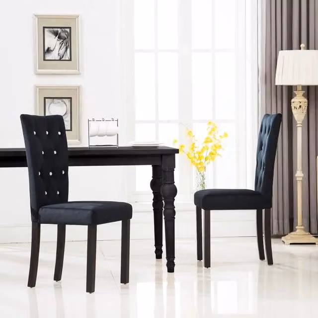 Set di 2 sedie da pranzo vidaXL in velluto nero con struttura in legno e metallo per cucina e sala da pranzo – 1