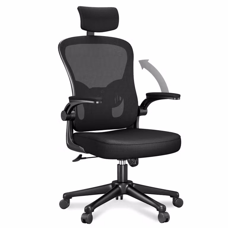 Sedia da ufficio Sedia da ufficio ergonomica, sedia da scrivania sedia da computer sedia girevole con cuscino di seduta dal design a rete, poggiatesta e braccioli regolabili, portata massima 150kg/330lb， nero