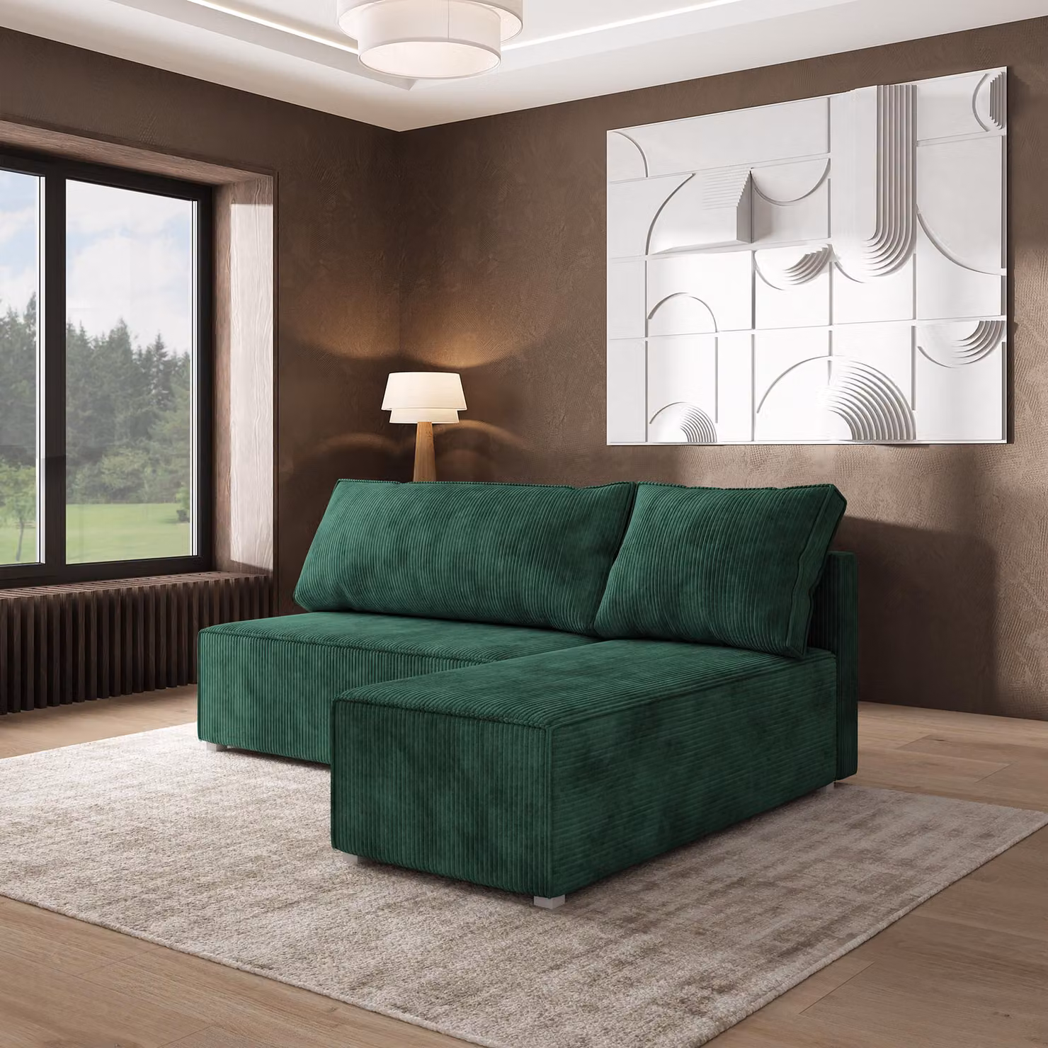 Divano angolare Masseno BRISO P con funzione letto a L, divano con box letto, divano da soggiorno, divano, divano letto, set di divani - verde, POSO 14