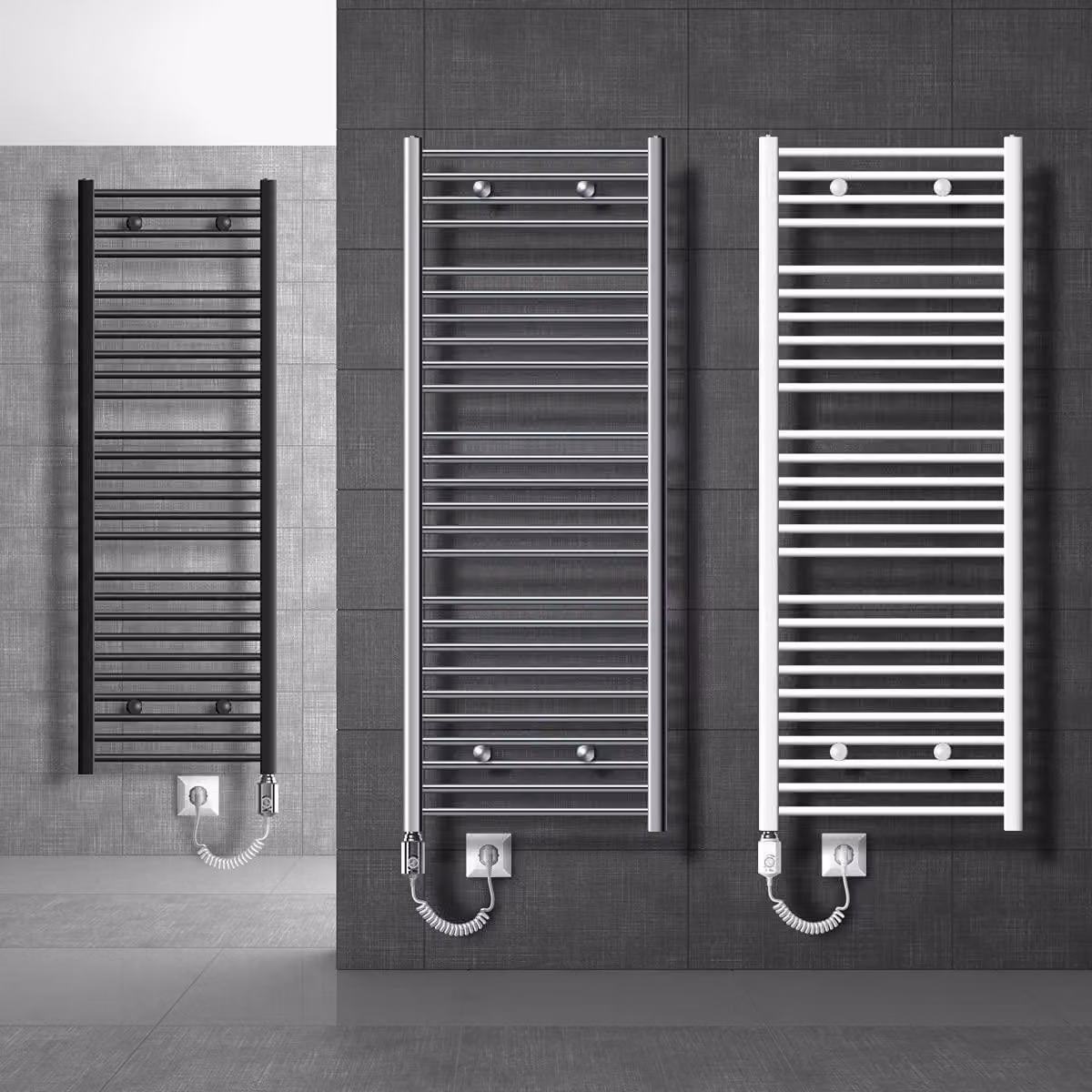 Riscaldatore elettrico da bagno, 1200 W - 500 x 1500 mm, bianco, asciugamano pieghevole da parete
