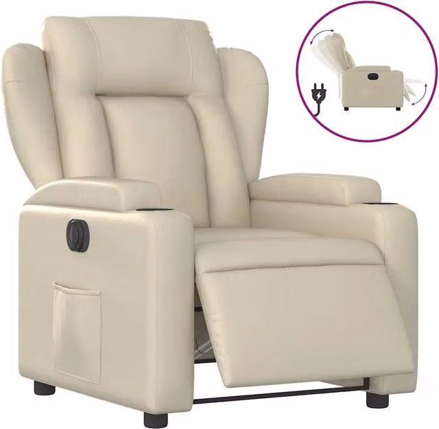 Poltrona | Sedia Relax Reclinabile Elettrica Crema in Similpelle