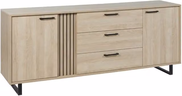 Buffet LOFT 220 cm 2 porte 3 cassetti rovere chiaro con struttura in metallo