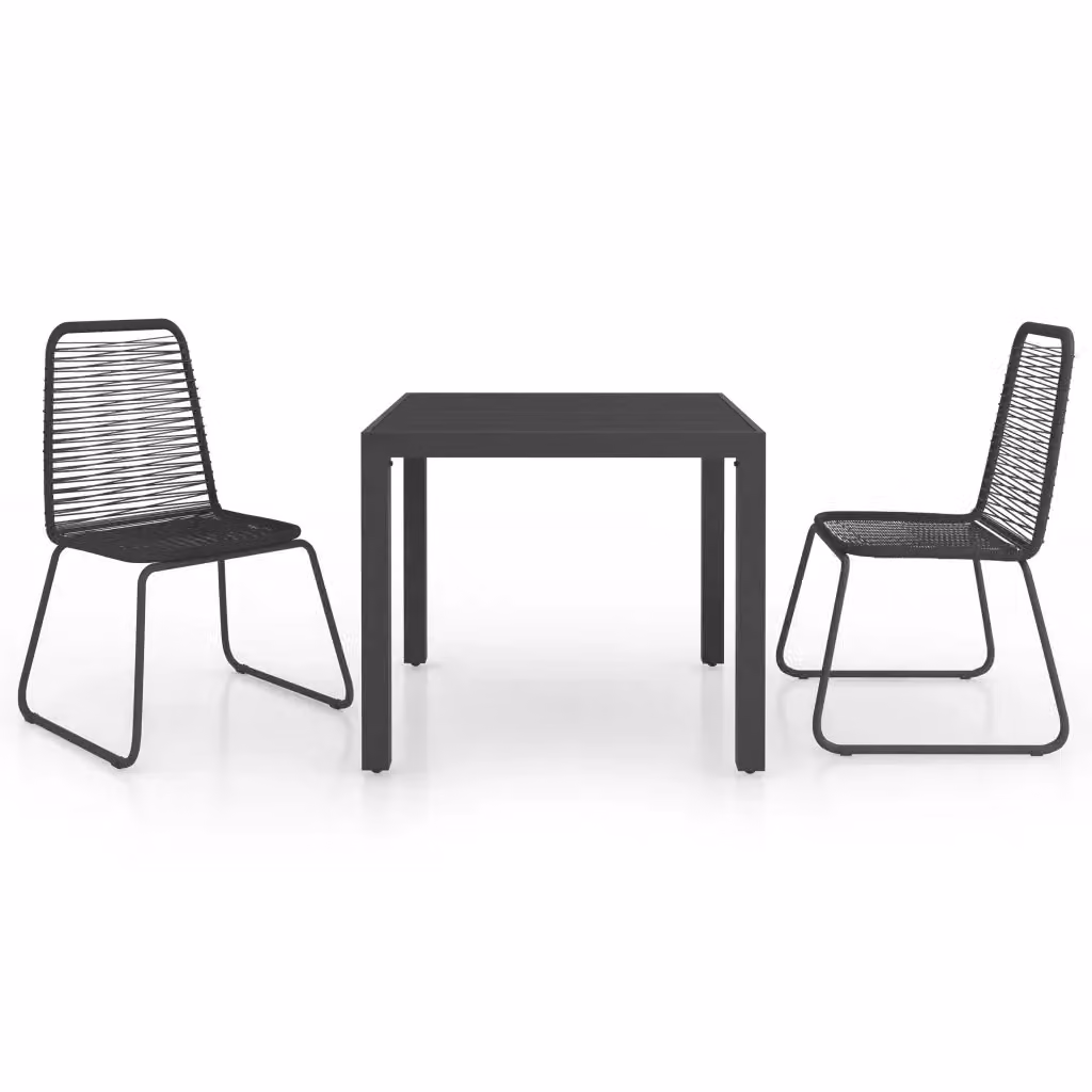 Set da pranzo da giardino vidaXL in 3 pezzi in polyrattan nero moderno – 2