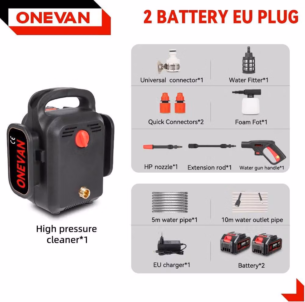 Idropulitrice - 2 in 1, elettrica e a batteria - 120 bar - 2 batterie da 18 V incluse - Spina UE - Argento