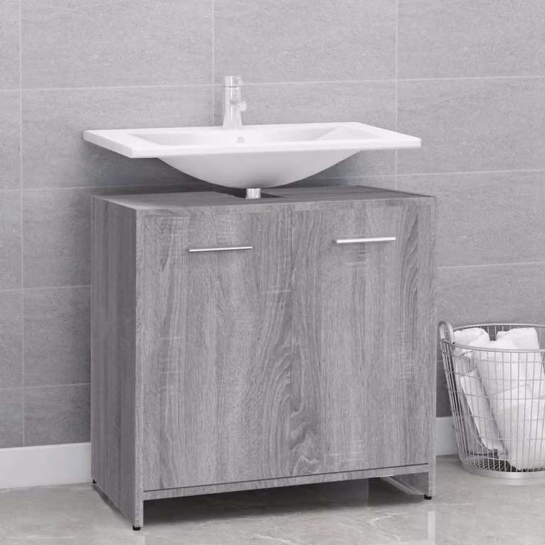 Armadietto da bagno moderno vidaXL in legno multistrato e MDF, colore grigio opaco, sospeso, L: 60 cm, P: 33 cm, H: 60 cm