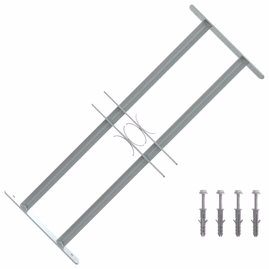 Grate per finestre regolabili vidaXL con 2 barre trasversali in acciaio zincato grigio, larghezza regolabile da 500 a 650 mm