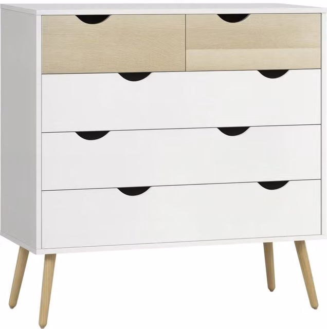 Cassettiera 5 cassetti contenitore 99 x 39 x 101 cm cassetti spaziosi dispositivo antiribaltamento scandinavo essenziale in MDF bianco 21_0001464