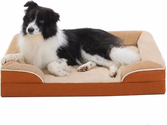 Letto ortopedico per cani di taglia grande, lavabile, con rivestimento in cotone sfoderabile e chiusura a lacci, cuscino per cani di taglia grande, letto per cani impermeabile a doppio strato, colore kaki, 89 x 63 x 16 cm
