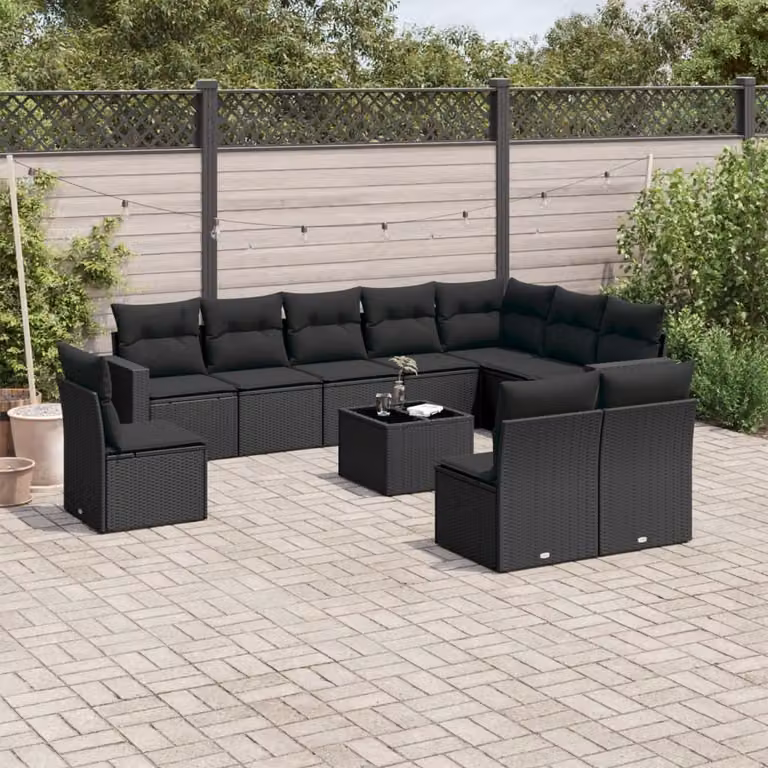 Maison Exclusive - Set Divani da Giardino 11 pz con Cuscini in Polyrattan Nero