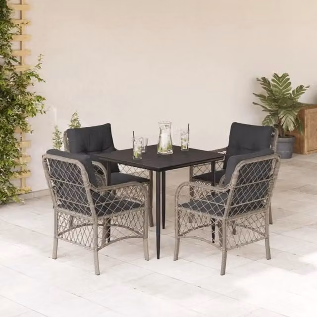 Set da pranzo da giardino moderno vidaXL in polyrattan con tavolo in vetro e 5 pezzi colore antracite – 1