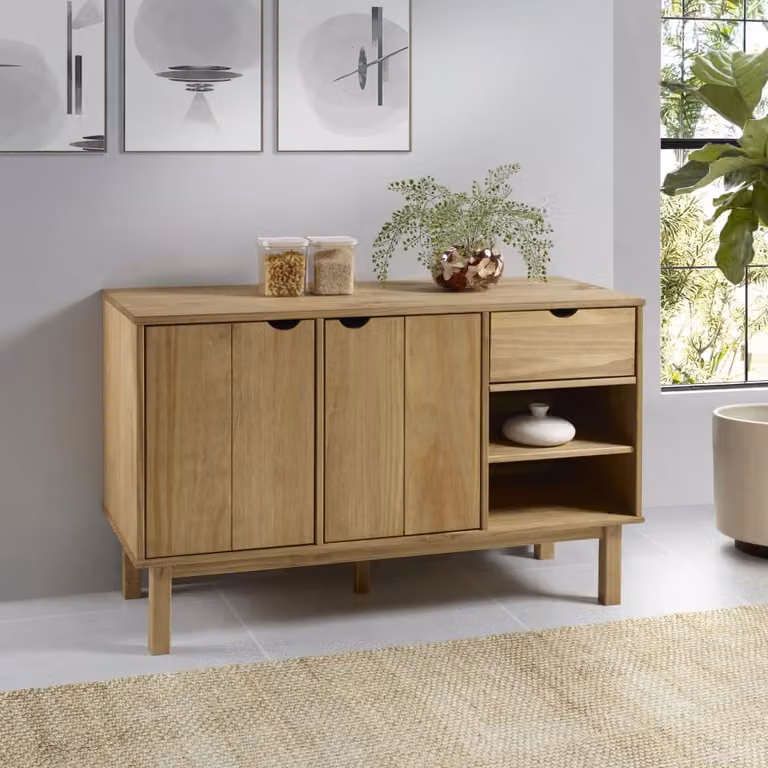 vidaXL Credenza OTTA in Legno Massello di Pino Marrone, L 114 x P 43 x H 73,5 cm